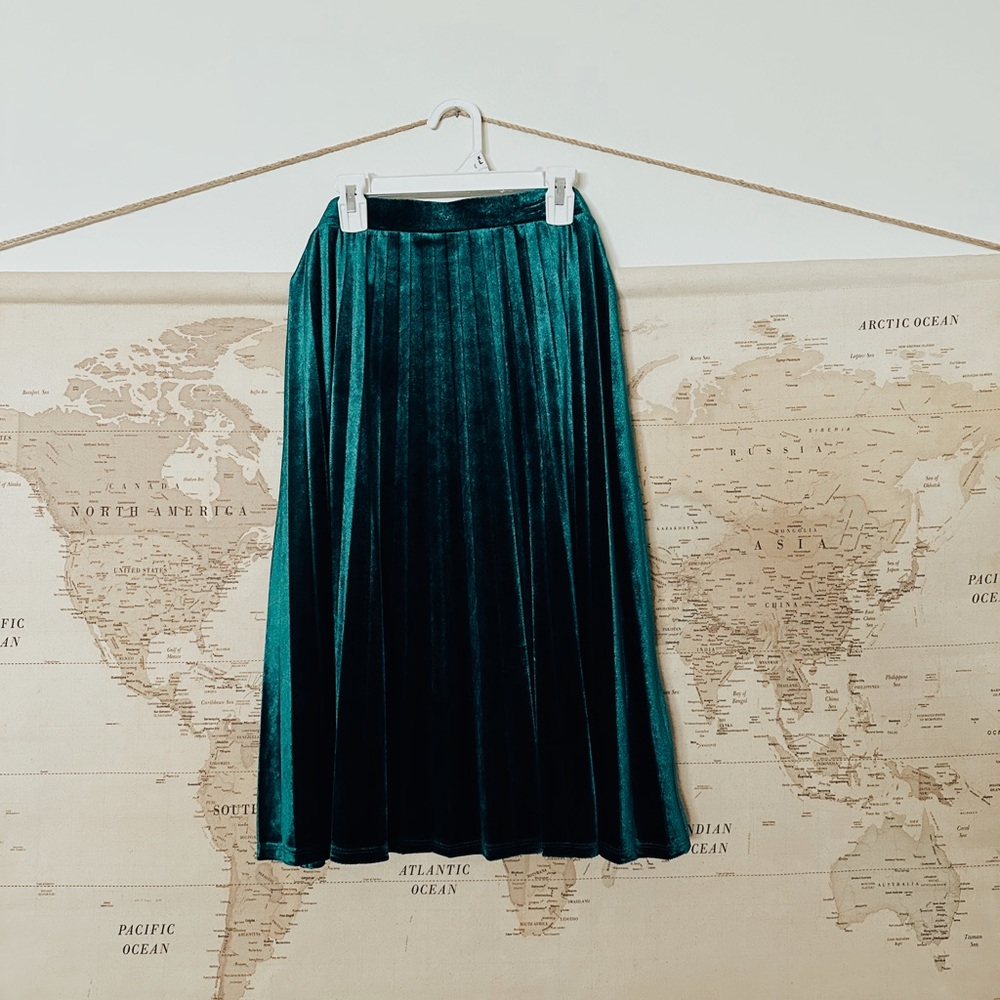 Emerald Green Velvet Midi Skirt